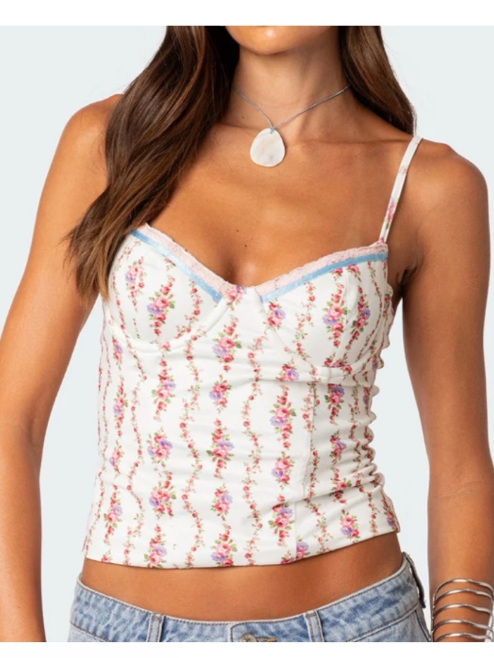 Edikted Indira Printed Cupped Lace Up Corset